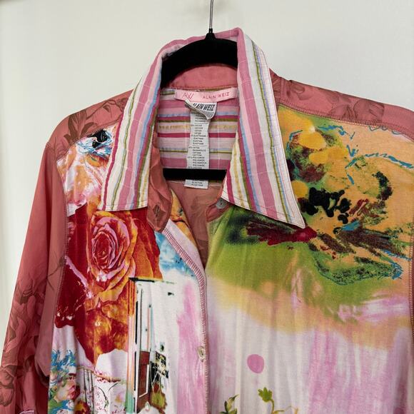 Alain Weiz Maximalist Top Colorful Art To Wear Hippie Button Down Euro Size 20 - Picture 2 of 11